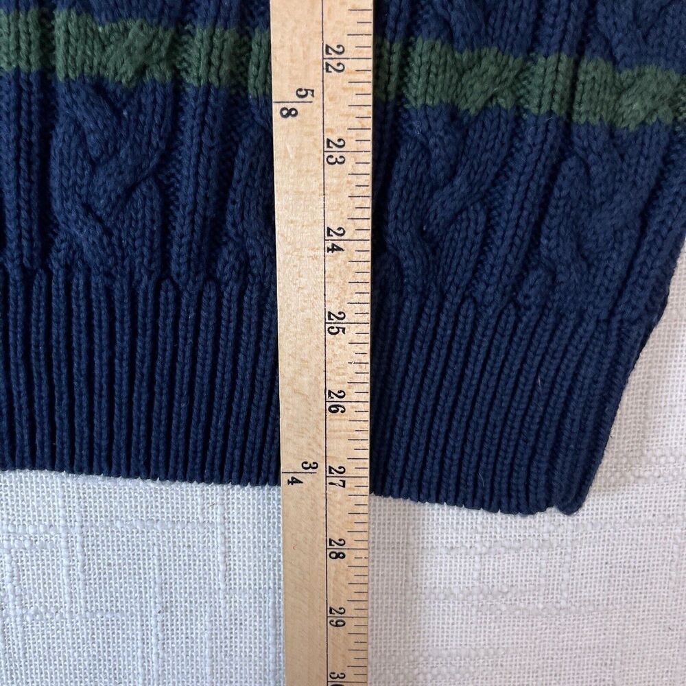 Men's Navy and Green Cable Knit Sweater - Picture 4 of 7